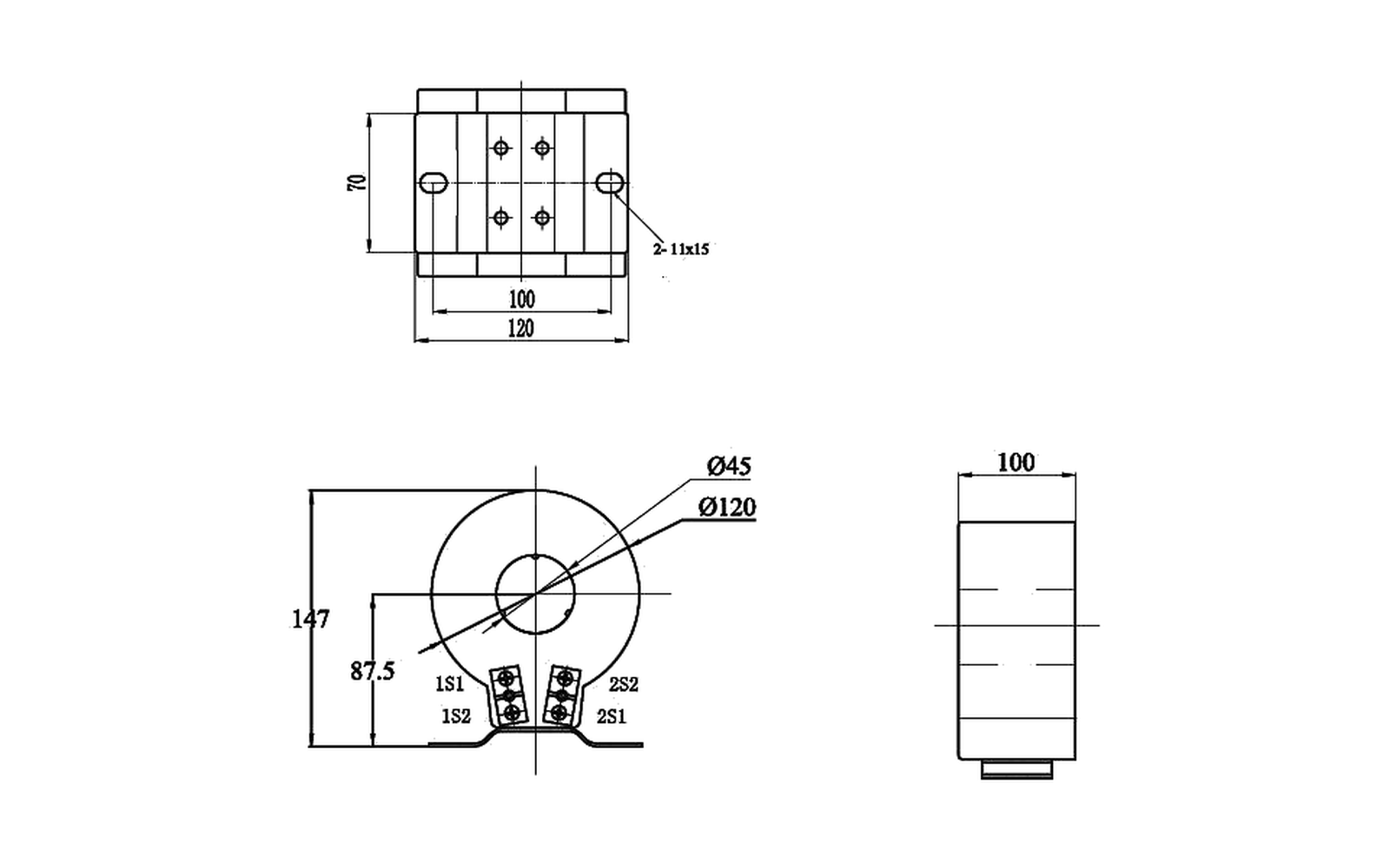 LMZC-10 indoor current transformer overall dimension drawing with mounting and interface dimensions