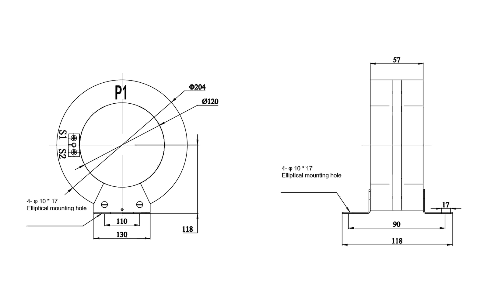 LXK-80-240 indoor current transformer overall dimension drawing with mounting and interface dimensions
