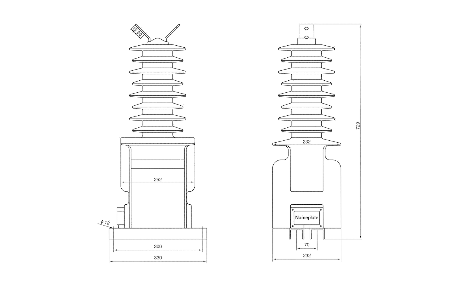 LZW-35 outdoor current transformer overall dimension drawing