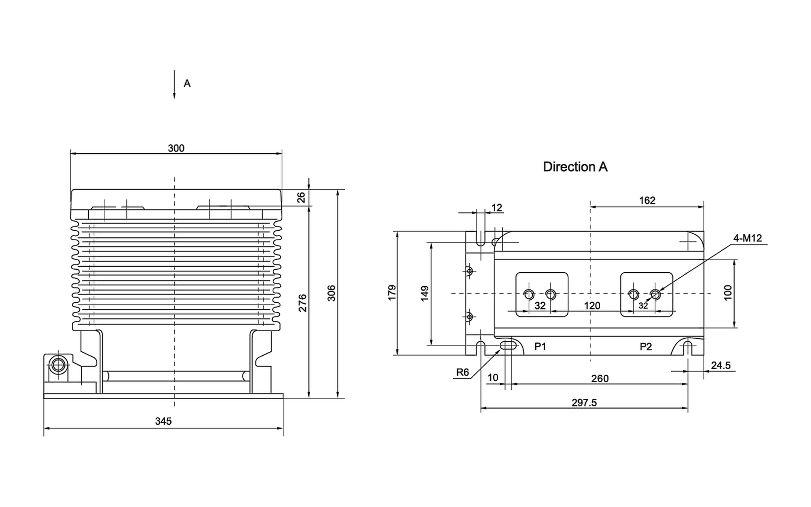 LZZB9-24/180b/2 indoor current transformer overall dimension drawing with mounting and interface dimensions