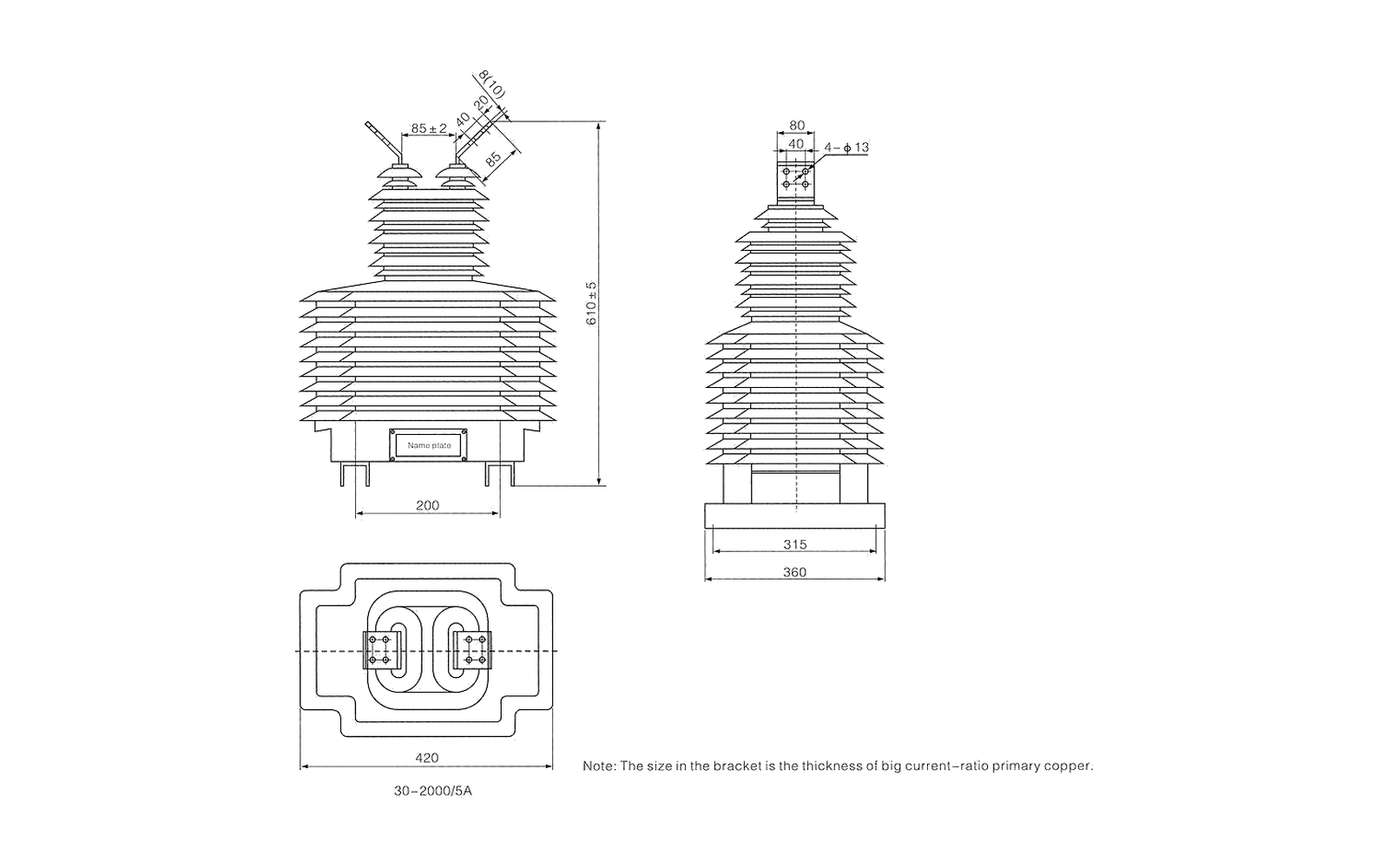 LZZB(J)71-35W2 GY outdoor current transformer overall dimension drawing