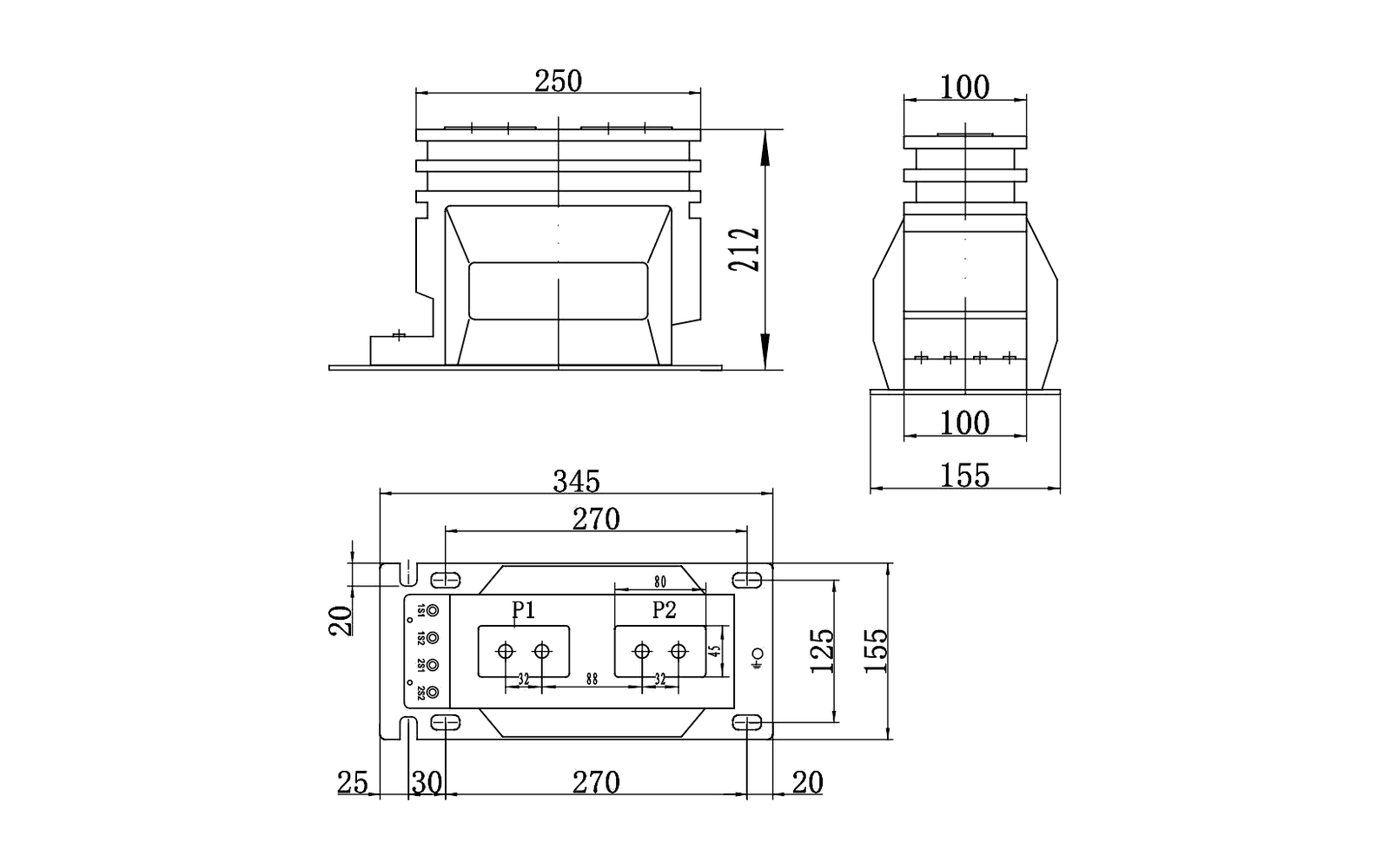 LZZBJ9-10Q B6 indoor current transformer overall dimension drawing with mounting and interface dimensions