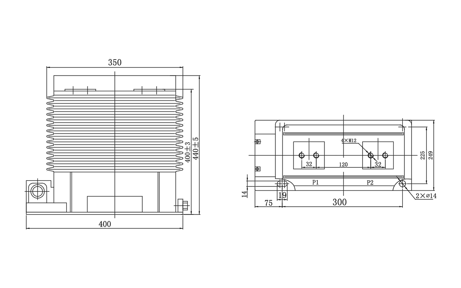 LZZBJ9-35/250W1G1 indoor current transformer overall dimension drawing with mounting and interface dimensions