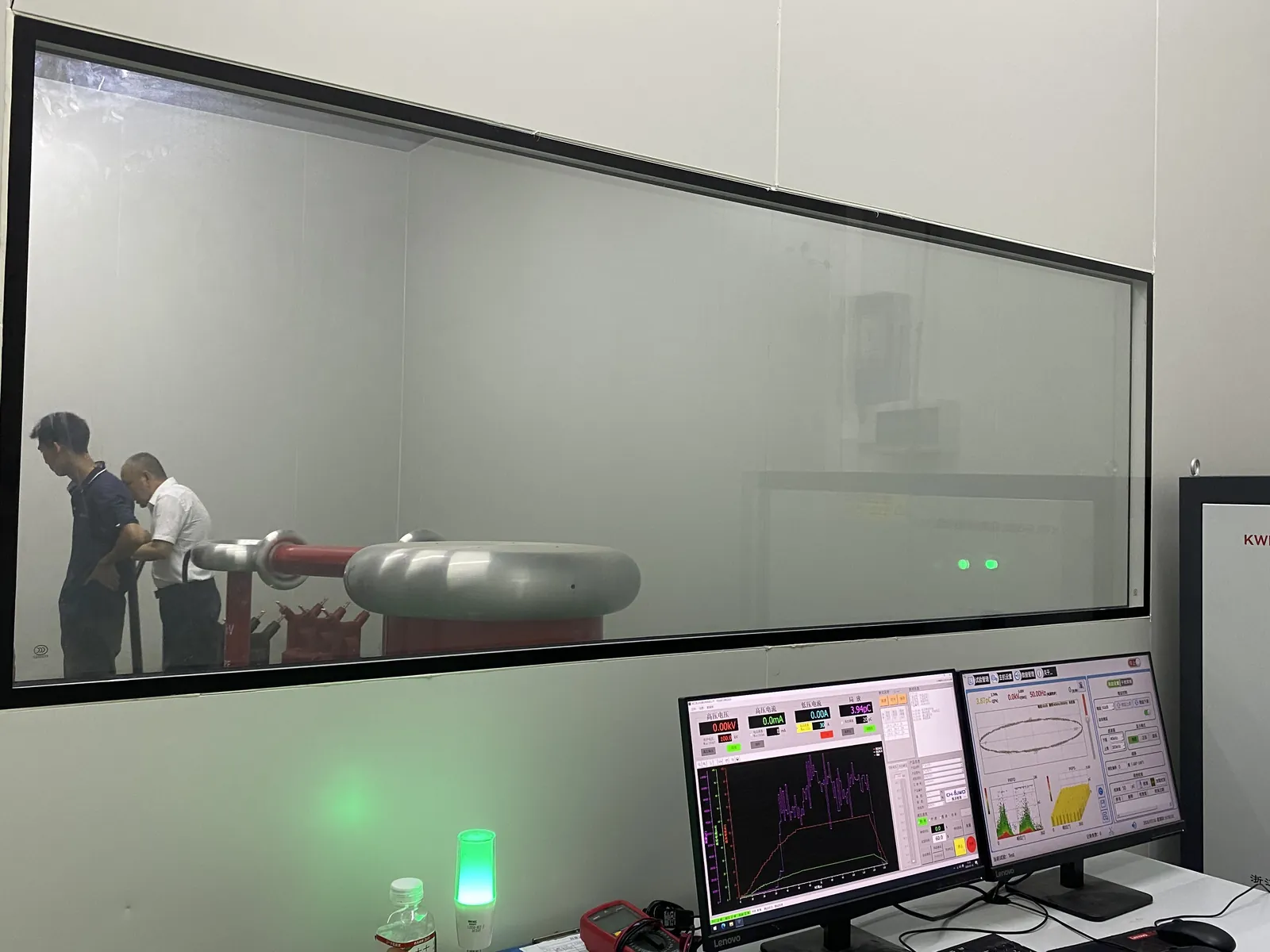 Power-frequency withstand and partial-discharge test area with control monitors