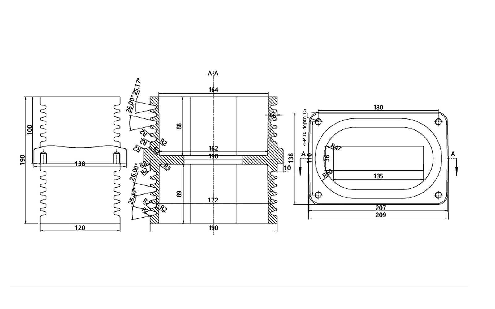 RE-WB-10-03 Wall Bushing dimensional drawing with mounting and interface references