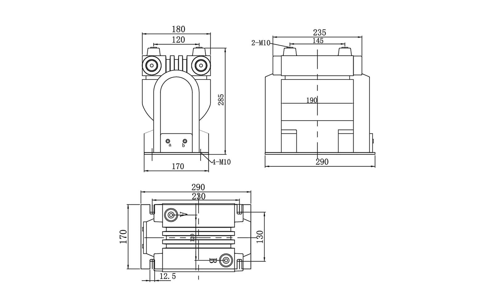 JDZ8-10R indoor voltage transformer overall dimension drawing with mounting and interface dimensions