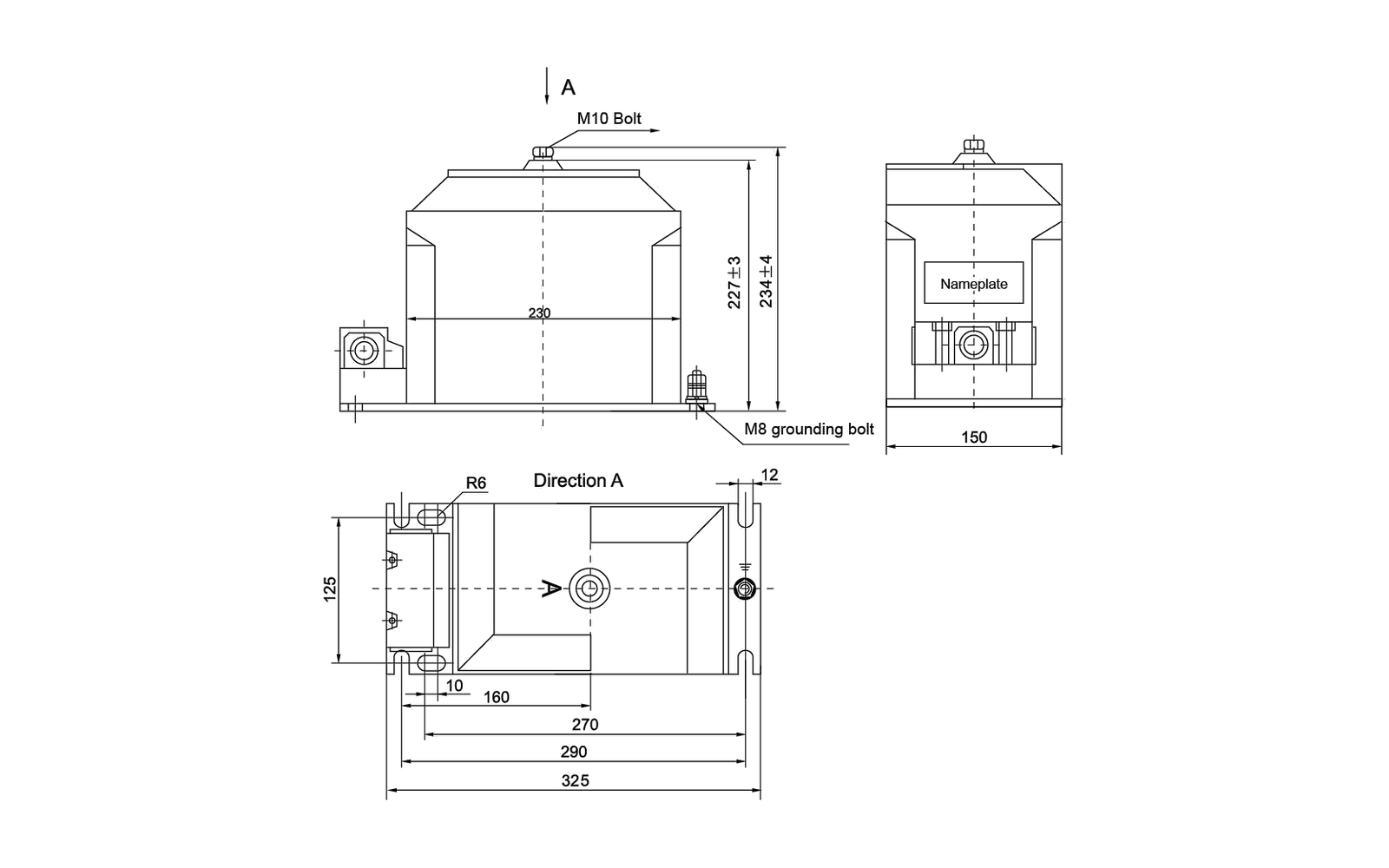 JDZX10-10 indoor voltage transformer overall dimension drawing with mounting and interface dimensions