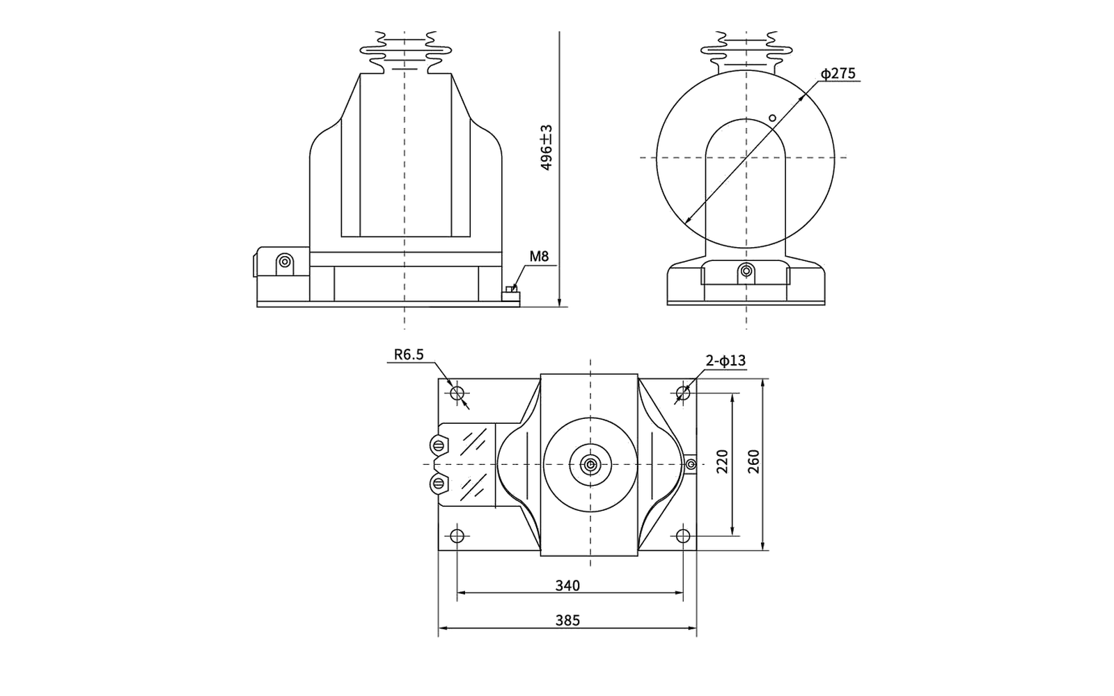 JDZX9-35 indoor voltage transformer overall dimension drawing with mounting and interface dimensions